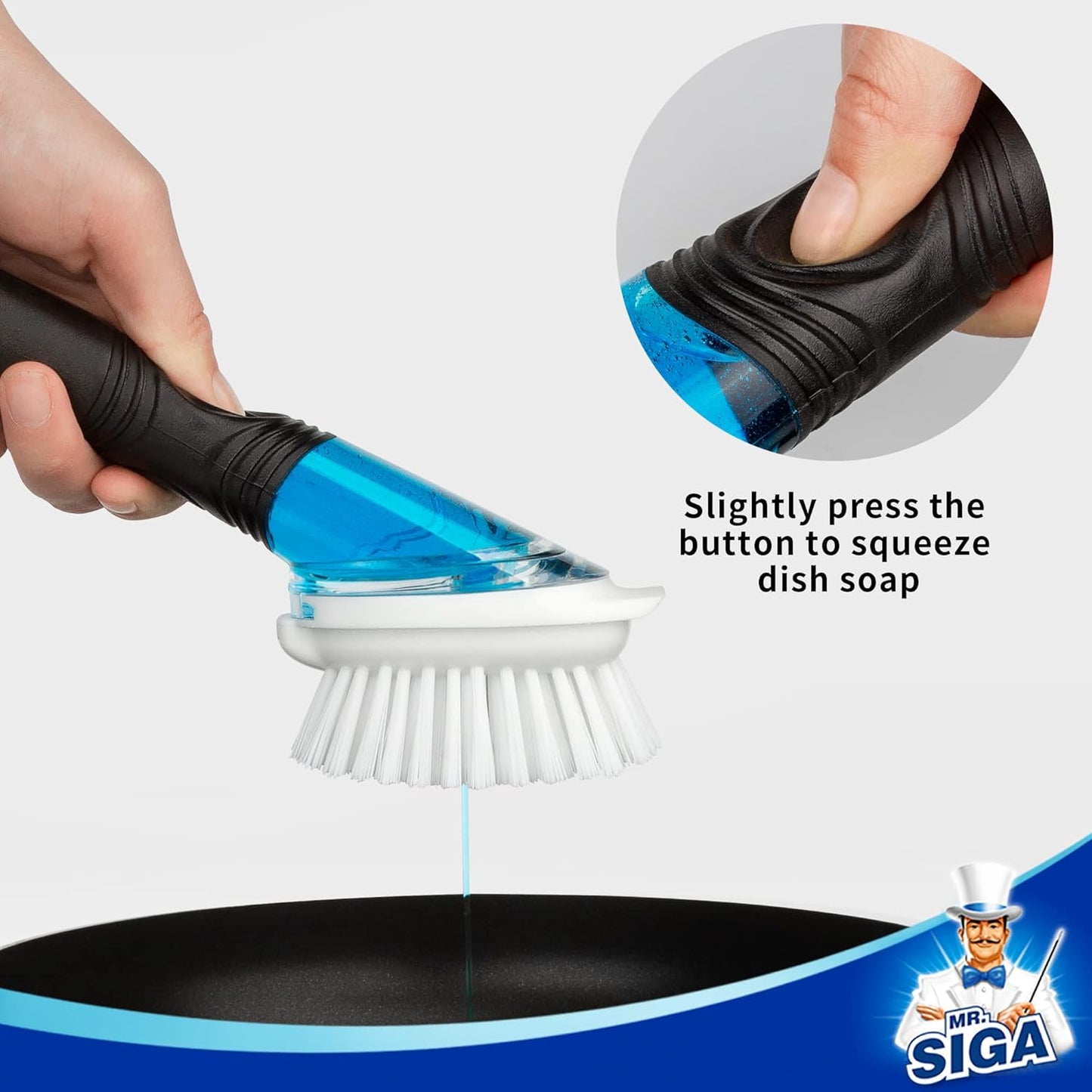 Soap Dispensing Dish Brush, Kitchen Brush for Pot Pan Sink Cleaning, Black