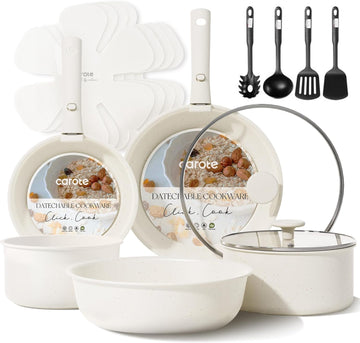 CAROTE 17pcs Pots and Pans Set, Nonstick Cookware Set Detachable Handle, Induction Kitchen Cookware Sets Non Stick with Removable Handle