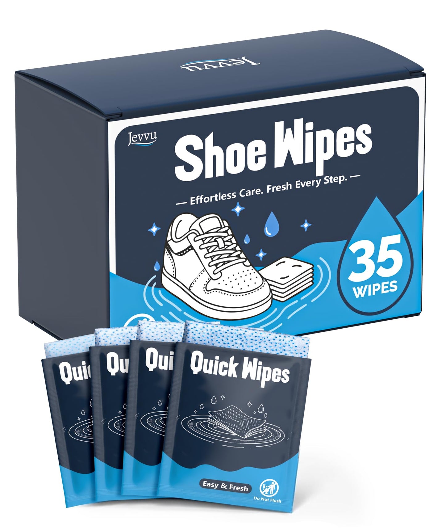 Jevvu Shoe Wipes, 35 Individually Wrapped Sneaker Cleaning Wipes for White Shoes, Dual-Textured, Waterless