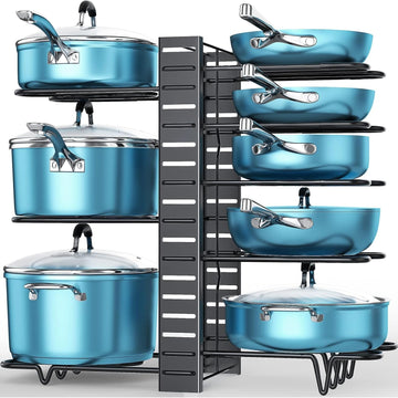 ORDORA Pots and Pans Organizer for Cabinet 16.61 Height, 8 Tier Pot Organizers Rack with 3 DIY Methods