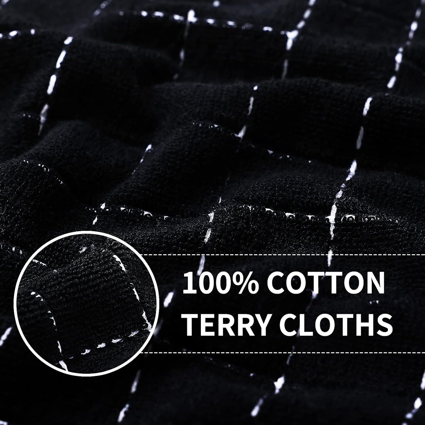 Homaxy 100% Cotton Terry Kitchen Towels(Black, 13 x 28 inches), Checkered Designed, Soft and Super Absorbent Dish Towels, 4 Pack | 100% Cotton Terry, Black, 13 x 28 inches, Checkered Designed, 4 Pack