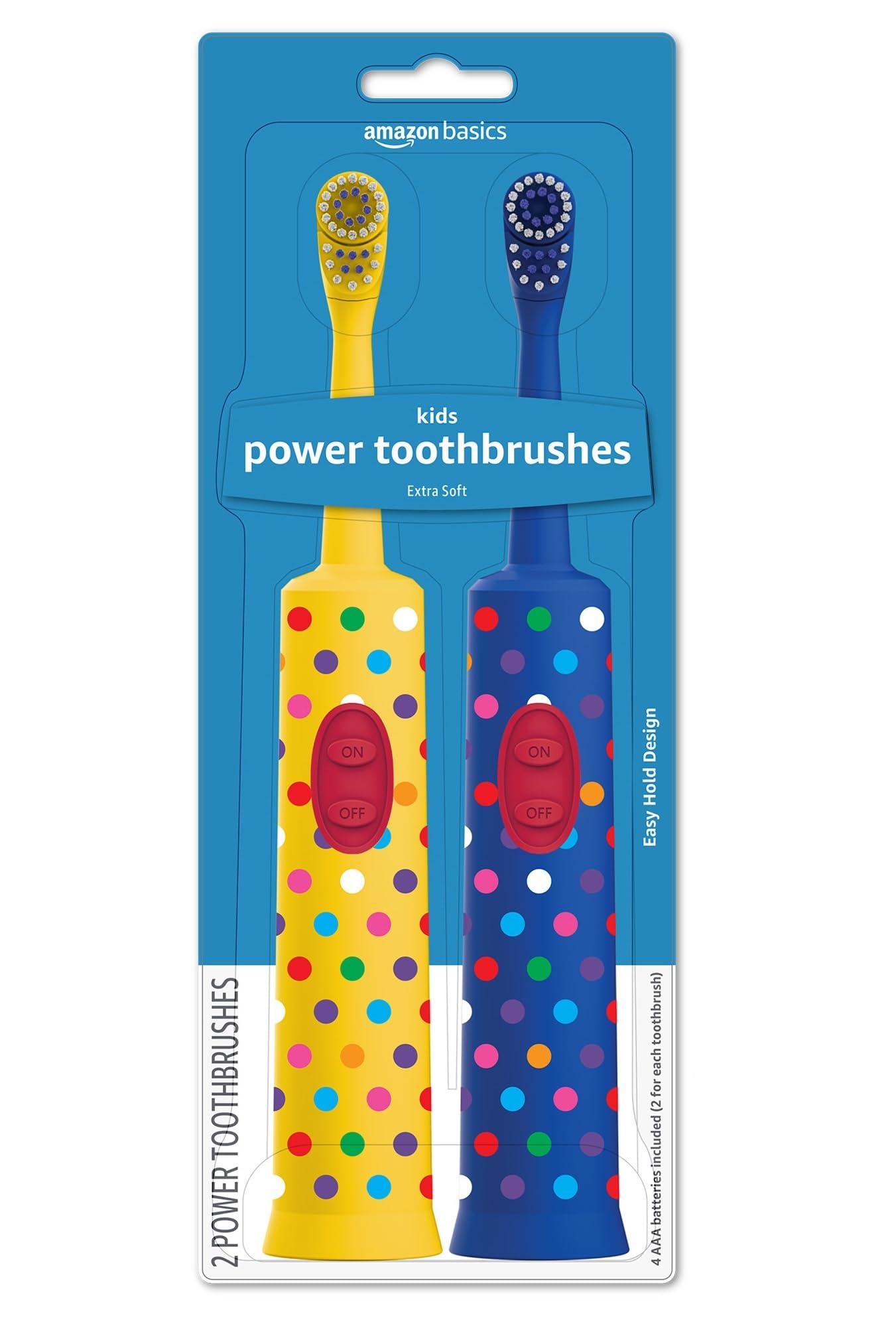 Basics Kids Electric Toothbrush, Battery Powered, Soft Bristles, Oscillating Brush Head, Ages 4+, 2 Count, 1-Pack (Previously Solimo)