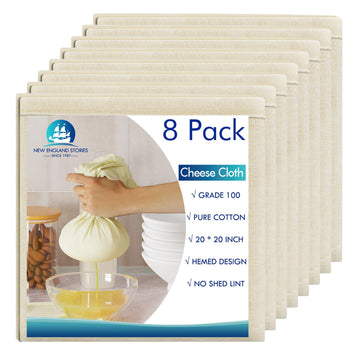 8 PCS Reusable Cheesecloth, Grade 100, 20x20 Inch Hemmed Cheese Cloth for Straining Craft, 100% Cotton Unbleached Cloth Strainer for Cooking, Baking