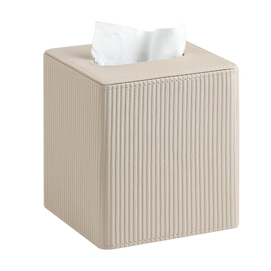 Tissue Box Cover Square with Magnetic Closure, PU Leather Tissue Box Holder for Bathroom NightStands Livingroom, Decorative Modern Square Tissue Holder (Beige)