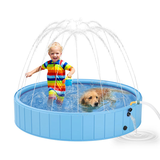 Dog Pools for Large Dogs, 2-in-1 Sprinkler Pool for Kids Non-Slip Dog Swimming Pool for Outdoor Backyard Kids Dogs Ducks and Pet Baths 48" x 12"