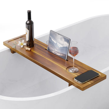 Bathtub Tray, Acacia Bath Tray for Tub, 34.6''x9'' Wooden Bathtub Caddy Tray with Adjustable Legs Fit Various Bathtubs, Anti-Tipping