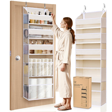 5 Tiers Over the Door Organizer with 10 Mesh Side Pockets, 44 lbs Weight Capacity Closet Hanging Storage Organizer with Large Clear Window Kids Toys