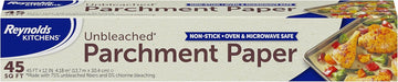 Reynolds Kitchens Unbleached Parchment Paper Roll, Non Stick Parchment Paper for Cooking and Baking, Oven Safe up to 425 Degrees, Chlorine-Free