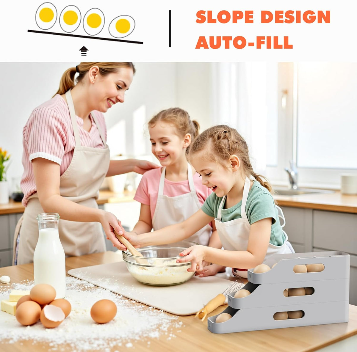 Li&Zhao Rolling Egg Dispenser for Refrigerator - Automatic Egg Holder for Fridge Space Saving Egg Tray Organizer for Countertop, Kitchen Storage(Gray)