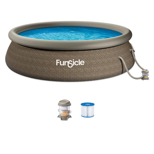 Funsicle Quickset Designer 12' x 36" Round Above Ground Swimming Pool, with FiltraBoost 800 GPH Filter Pump, Type D Filter Cartridge & Repair Patch, Triple Basketweave Print