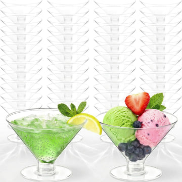 Meolibour 50 Pcs Disposable Plastic Martini Glasses for Parties 5oz, Unbreakable Clear Cocktail Dessert Parfait Glasses, Mini Martini Cups