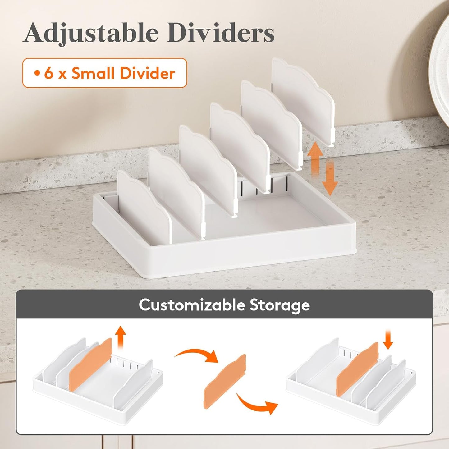 Lifewit Kitchen Cabinet Organizer for Food Contanier Lid, Large Lid Holder with 6 Adjustable Dividers & 7 Sections for Pantry Organizers and Storage, Home Drawer Organization, 13" x 10"