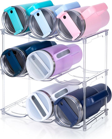 Stackable Water Bottle Organizer for Stanley 40 oz Tumbler, Water Bottle Holder for Cabinet, Pantry Kitchen Organizers and Storage