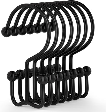 Goowin Shower Curtain Hooks, 12 Pcs Shower Curtain Rings, Durable Rust Proof Black Shower Curtain Hooks, Shower Rings for Curtain