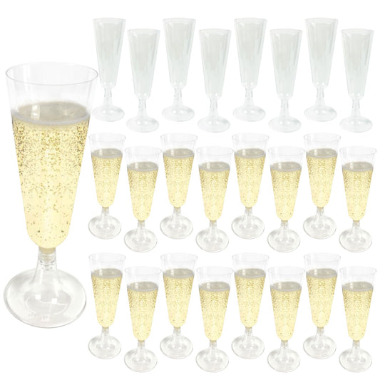 Champagne Flutes Plastic,25 Pack Disposable Champagne Glasses,Clear Stemless Shot Cocktail Martini Wine Glasses,New Years Party Wedding Birthday Decorations Water Juice Drinking Cups