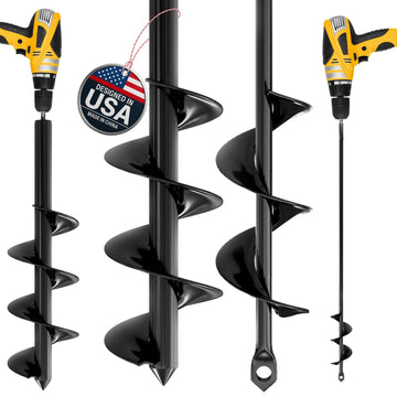 K-Brands Auger Drill Bit for Planting 2 Pack 1.6 x 16 Inch & 3.5 x 16 Inch Set – Garden Spiral Hole and Bulb Planter Tool for Umbrella Holes