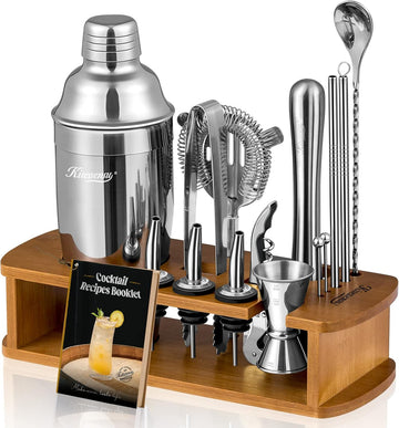 Kitessensu Cocktail Shaker Set Bartender Kit with Stand| Bar Set Drink Mixer Set with All Essential Accessory Tools: Martini Shaker, Jigger