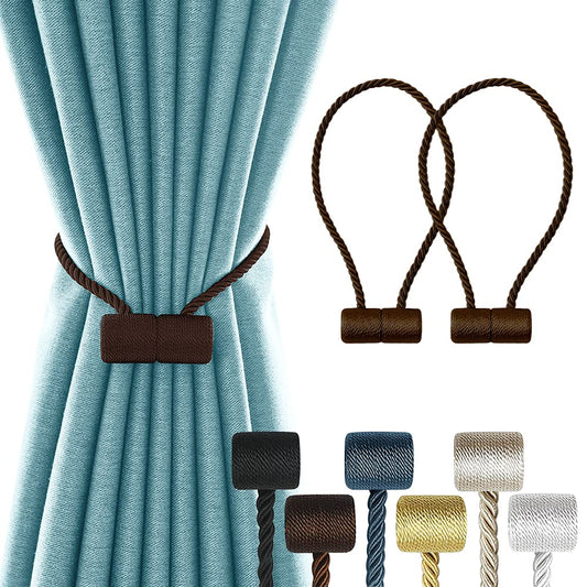 2Pack Magnetic Curtain Holdbacks Modern Upgrade Strong 16Inch Rope Ties New Twisted Handmade Rope Holdback Style Decorative Drapery Tie Backs for Home Office Window Draperies (Dark Coffee)
