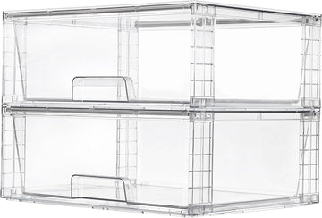 Vtopmart 2 Pack Large Stackable Storage Drawers, Easily Assemble Clear Acrylic Bathroom Closet Undersink Organizers, Plastic Storage Bins
