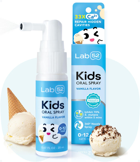 LAB52 Kids Oral Spray, Toddler Toothpaste Helper for Daily Oral Care and Fresh Breath, Children Approved with Fluoride Free for Newborn to Preschoolers, Xylitol Vanilla Flavor