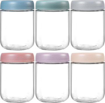 6-pack 16 oz Overnight Oats Containers with Lids, Glass jars with Airtight Lids, Wide mouth Mason Salad jars, Glass Food Storage Containers