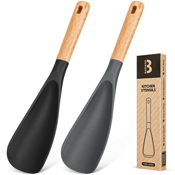 Cooking Spoon for Nonstick Cookwares, Great for Cooking and Serving Sturdy BPA-Free Matte Silicone, Wood Handle Spoon for Mixing, Scoop