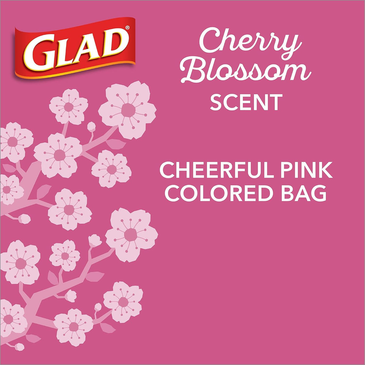 Glad Small Trash Bags 4 Gallon, Febreze Cherry Blossom Garbage Bags, Odor Resistant with Drawstring, 34 Count
