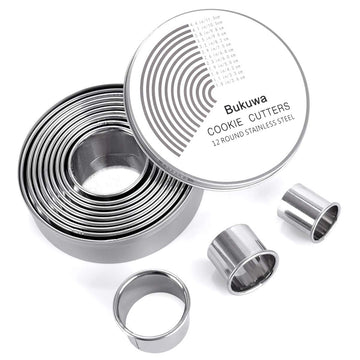 12 Pieces Round Cookie Biscuit Cutter Set, Graduated Circle Pastry Cutters,18/8 Stainless Steel Cookie Cutters and Donut Cutter Ring Molds
