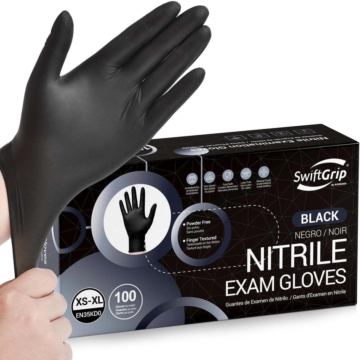 SwiftGrip Disposable Nitrile Exam Gloves, Black Nitrile Gloves Disposable Latex Free for Medical, Cooking & Esthetician