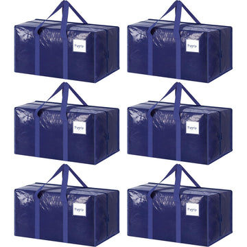6 Pack Extra Heavy Duty Large Moving Bags with Strong Zipper & Comfortable Handles, Sturdy & Durable Clothes Storage Bags Totes Bins