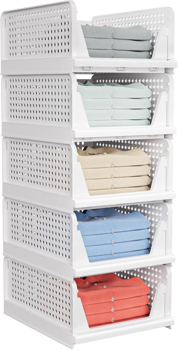 5 Pack Stackable Closet Storage Basket - Stackable Storage Bins, Multifunctional & Foldable Closet Organizer Waterproof