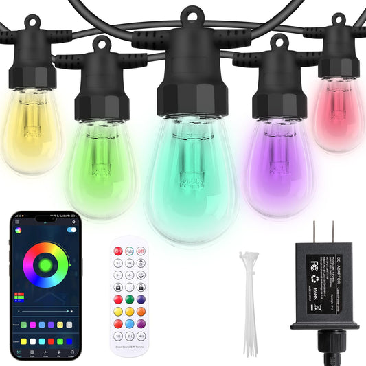 CAWWS Outdoor String Lights 50FT, Color Changing Patio Lights, Waterproof