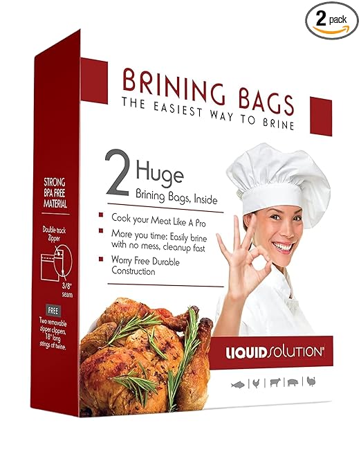 Turkey Brining Bags Set of 2 – Extra Large, Holds up to 38 lb (25.5 x 21.5 in), Heavy Duty with Gusseted Bottom & Double-Track Zippers to Prevent Leaks