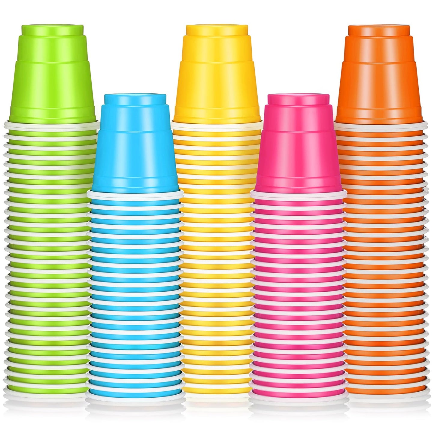 Roshtia 100 Pack 2 oz Plastic Shot Cups, Graduation Mini Disposable Shot Glasses 2 oz Party Cups for Graduation Wedding Party, Beer Taste Serving, Snacks(Multi Colors)