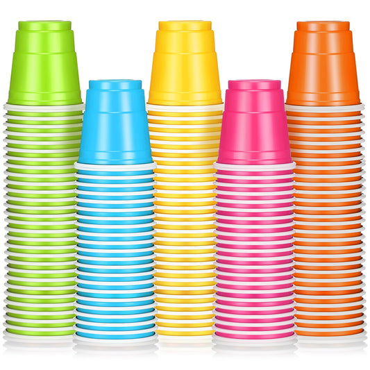Roshtia 100 Pack 2 oz Plastic Shot Cups, Graduation Mini Disposable Shot Glasses 2 oz Party Cups for Graduation Wedding Party, Beer Taste Serving, Snacks(Multi Colors)