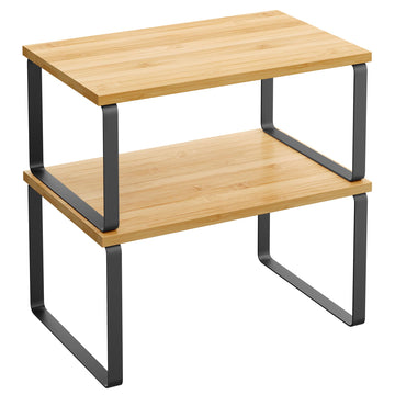 SONGMICS Cabinet Organizer Shelf, Set of 2 Kitchen Counter Shelves, Kitchen Storage, Spice Rack, Stackable, Expandable, Metal and Engineered Wood