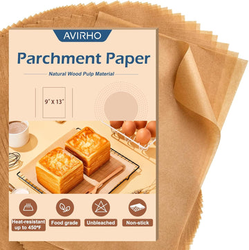 Unbleached Parchment Paper Baking Sheets, 9x13IN Precut Non-Stick Parchment Paper for Baking, Grilling, Air Fryer
