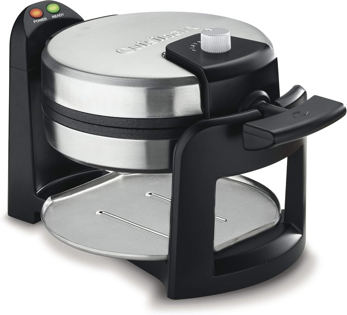 Cuisinart Round Flip Belgian Waffle Maker, Black/Silver, 1 inch thick, Waf-f30nas