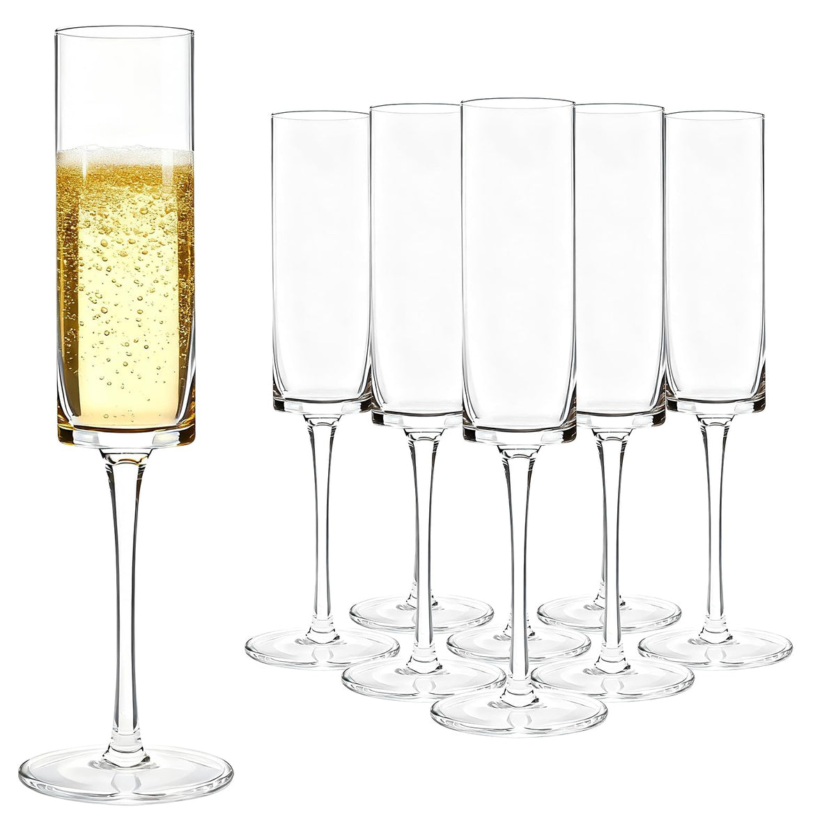 GuanQiao 24-Pack Plastic Champagne Flutes, 6oz Clear Square Disposable Toast Glasses, Heavy Duty Shatterproof Recyclable Wine Glasses for Party Wine Tasting Wedding New Years Eve Party Supplies