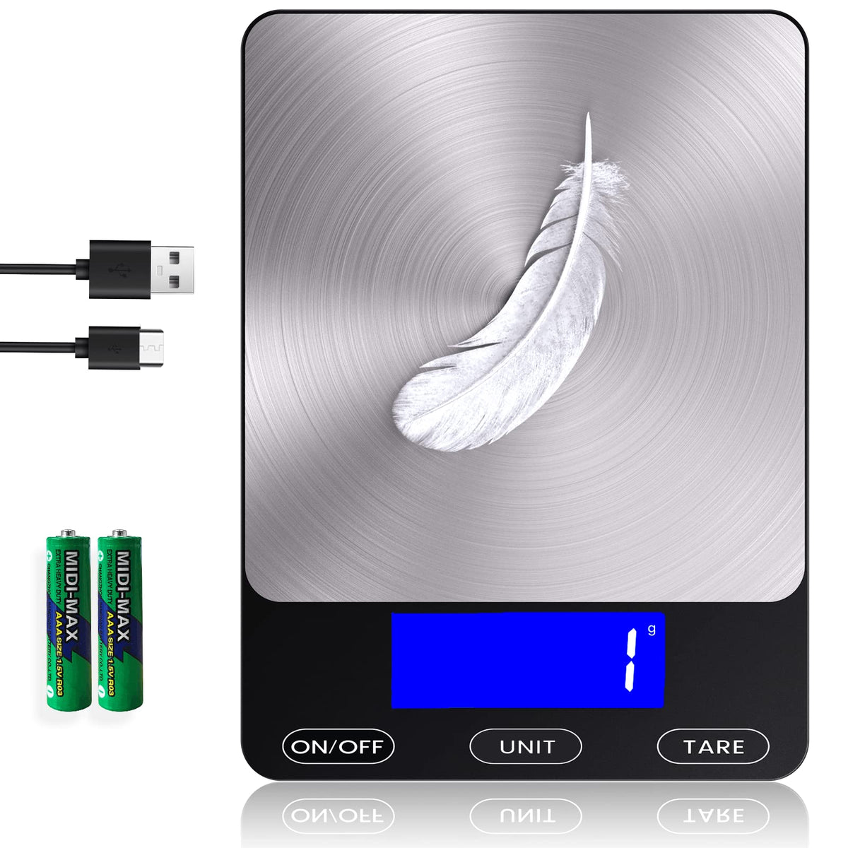 Food Scale -33lb Digital Kitchen Scale for Food Ounces Grams Rechargeable 304 Stainless Steel, Batteries and Type-C Charging| Perfect for Meal Prep