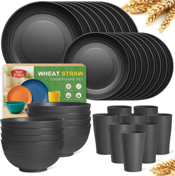 Teivio 32-Piece Kitchen Plastic Wheat Straw Dinnerware Set, Service for 8, Unbreakable Modern Dish Set - Dinner Plate/Dessert Plate/Cereal Bowl/Cup