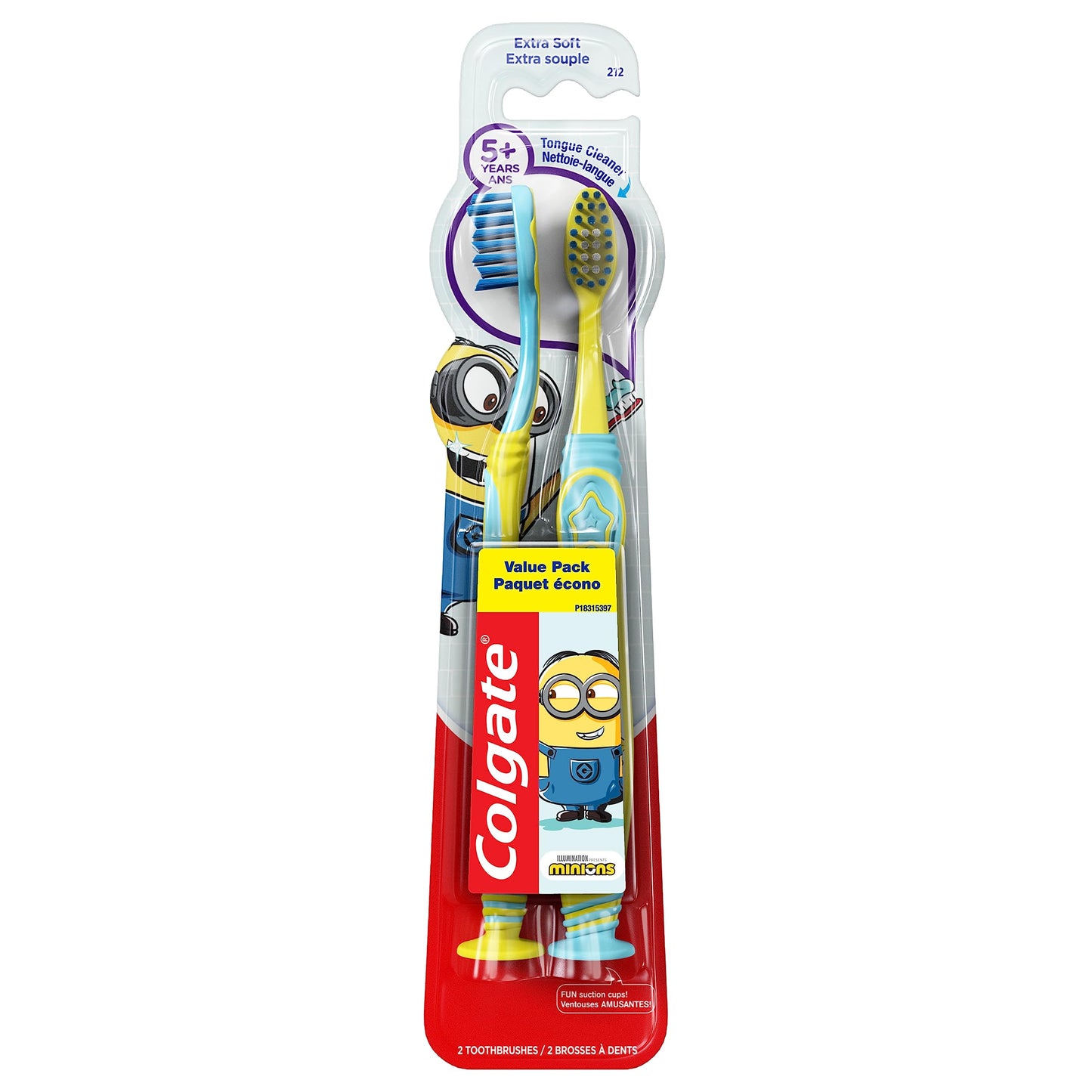 Colgate Kids Toothbrush, Minions, Extra Soft Toothbrush with Suction Cup, 2 Pack