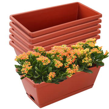 Window Box Planter, 7 Pack Plastic Vegetable Flower Planters Boxes 17 Inches Rectangular Flower Pots with Saucers for Indoor Outdoor Garden, Patio