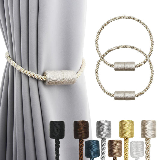 2 Pack Beige Strong Magnetic Curtain Tiebacks Outdoor Elegant Decorative Tie Backs Modern Rope Tiebacks for Drapes Window Curtain Holdbacks for Draperies