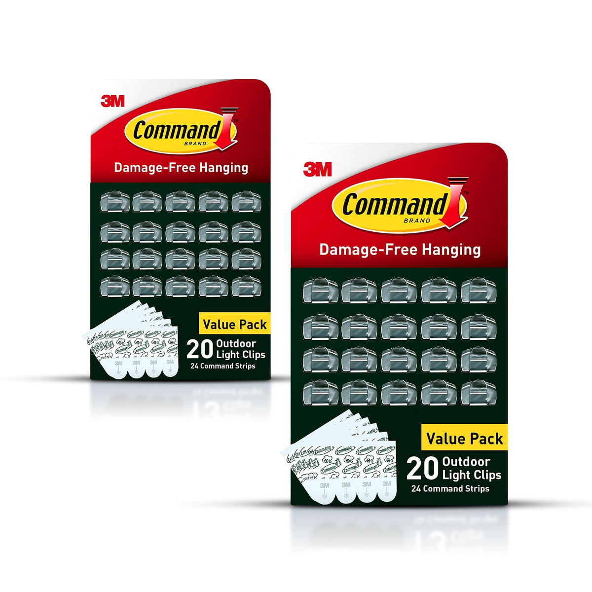 Command Outdoor Light Clips, 40 Clear and 48 Strips, Damage Free Hanging with Weather Resistant Strips, Wall Clips for Hanging Outdoor Lights and