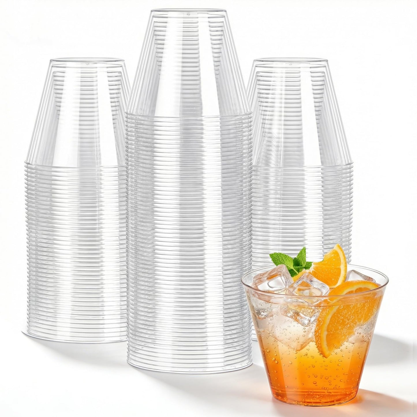 N9R 100PCS 9 oz Clear Plastic Cups for Cold Beverages, Disposable Plastic Cups Tumblers, Heavy Duty Cocktail Cups for Parties, Weedings, Events and Gatherings