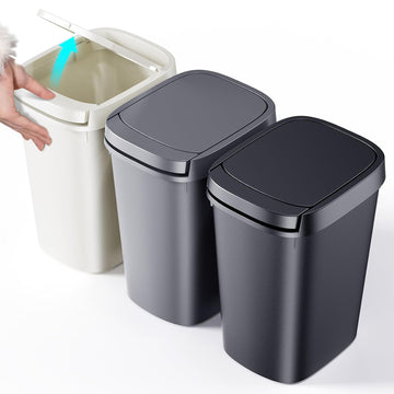 CEROELDA 3 Pack Bathroom Trash Can with Lid, 10L/2.6 Gal Small Garbage Can with Press Top Lid, Slim Plastic Waste Basket for Toilet, Office