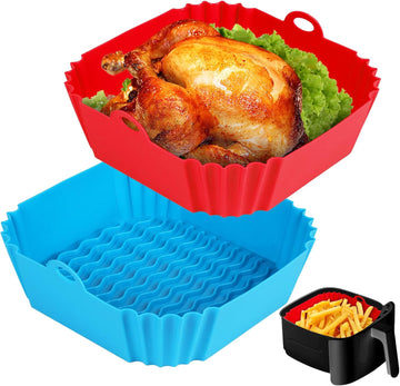 2 PCS Square Silicone Air Fryer Liners - 8 Inch Reusable Air Fryer Pot - Air Fryer Accessories - Air Fryer Inserts