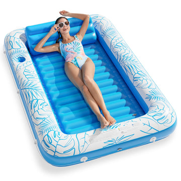 Inflatable Tanning Pool Lounger Float - Jasonwell 4 in 1 Sun Tan Tub Sunbathing Pool Lounge Raft Floatie Toys Water Filled Tanning Bed Mat Pad