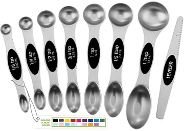 Spring Chef Stainless Steel Magnetic Measuring Spoons Set with Strong N45 Magnets, Heavy Duty Metal Kitchen Gadgets for Baking & Cooking